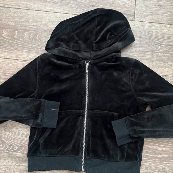 Art Class Black Full Zip Front Velour Hoodie Hooded Sweatshirt Size Large 10/12 - Picture 2 of 12